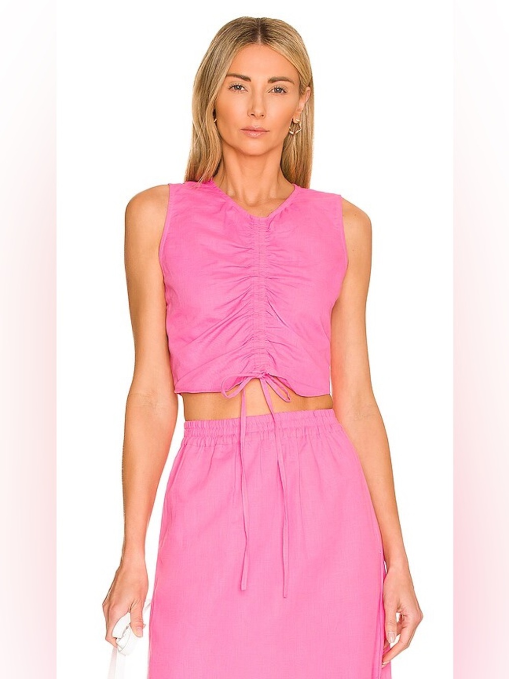 Something Navy Pink Ruched Drawstring Top and matching Skirt (set!)